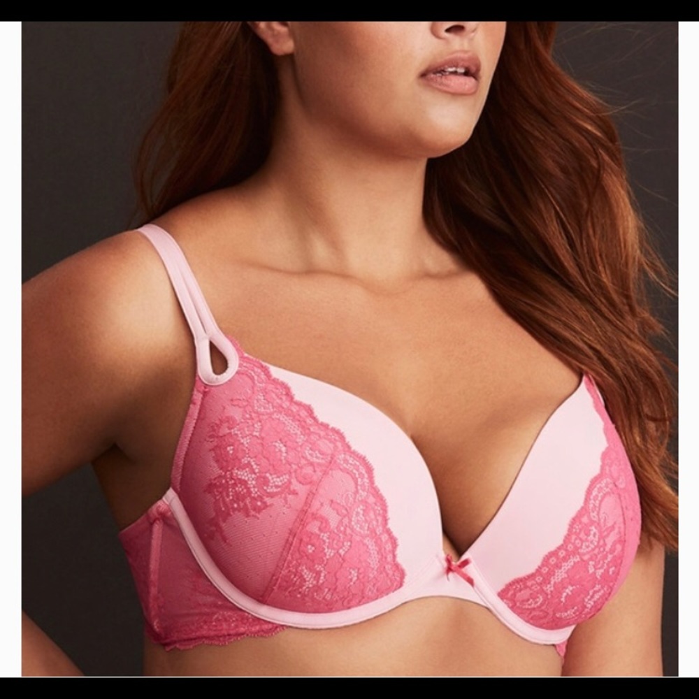 NWOT Pink Lace Plunge Push Up Bra 44C